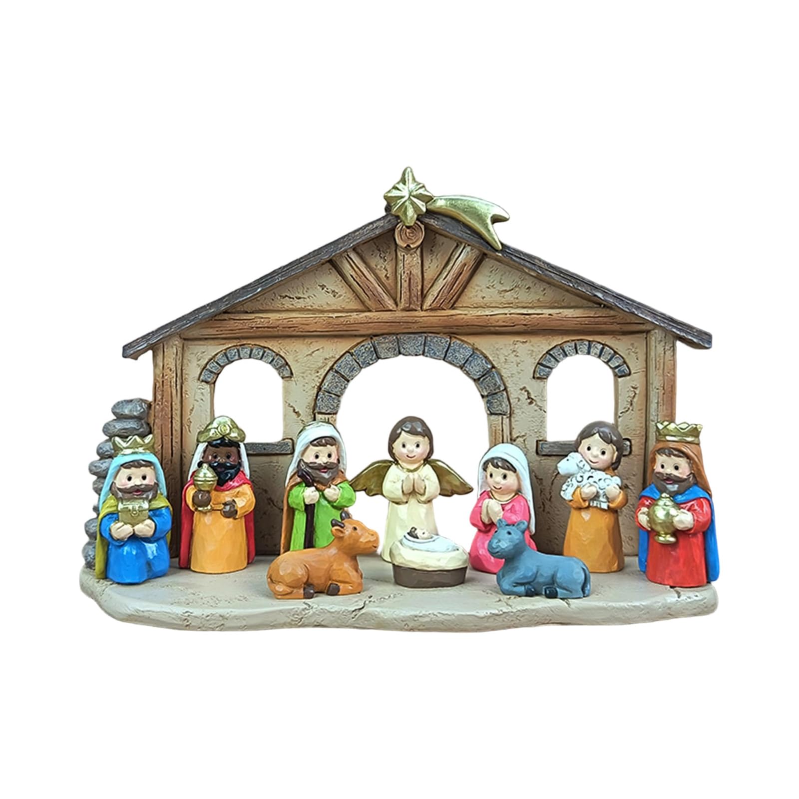 Kalttoy Classical Cartoon Nativity Manger Scene Set Resin Figures for Christmas Home Decors and Holiday Storytelling Ornaments Christmas Manger Scene Figurines Decorations
