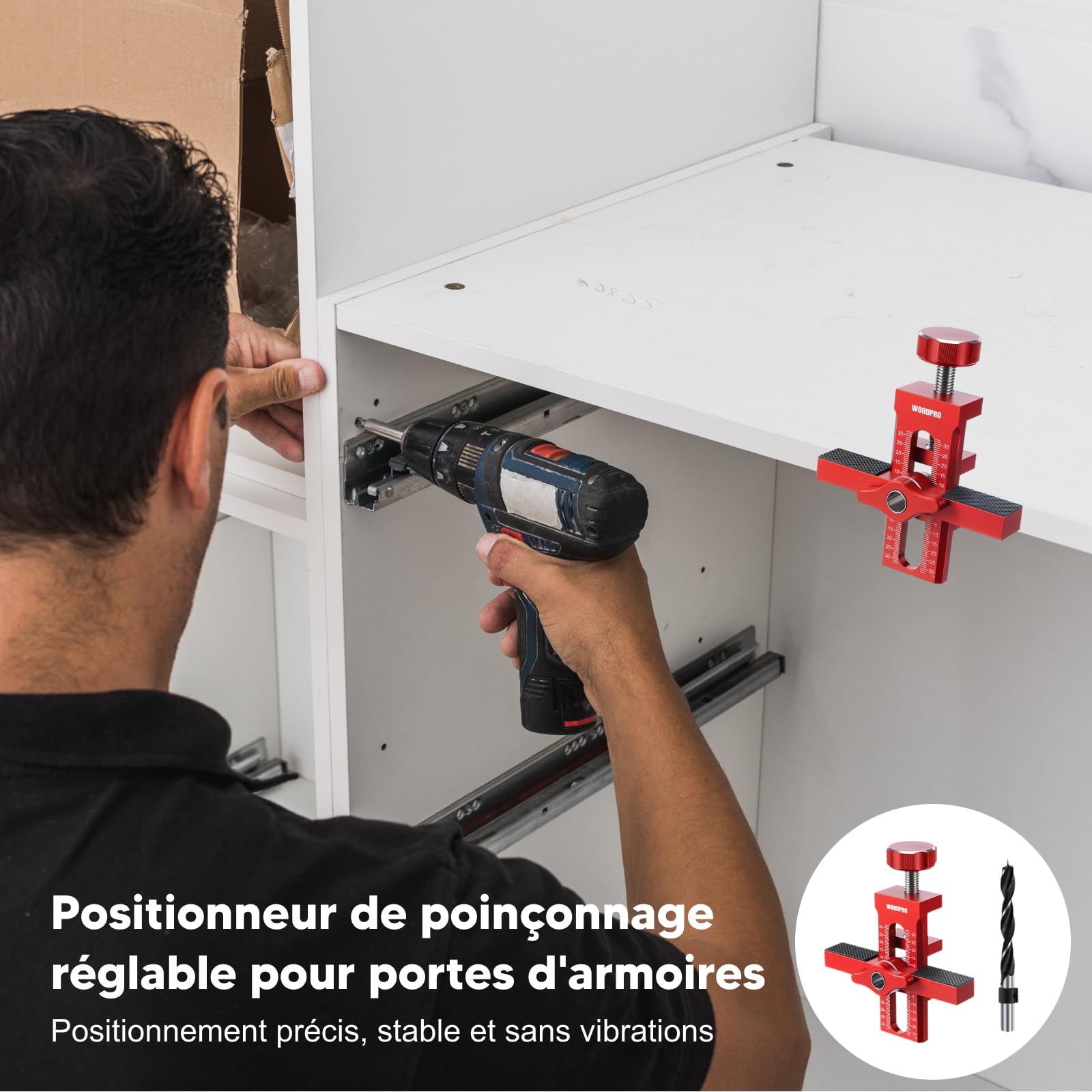 MagiDeal Gabarit d'Installation Bras de Support Armoire Outil Charnière Poignée Réglable Perceuse