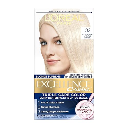 L'Oreal Paris Excellence Creme - Coloración permanente para el cabello, rubio natural extraclaro 02, 100 % de cobertura de canas, paquete de 1