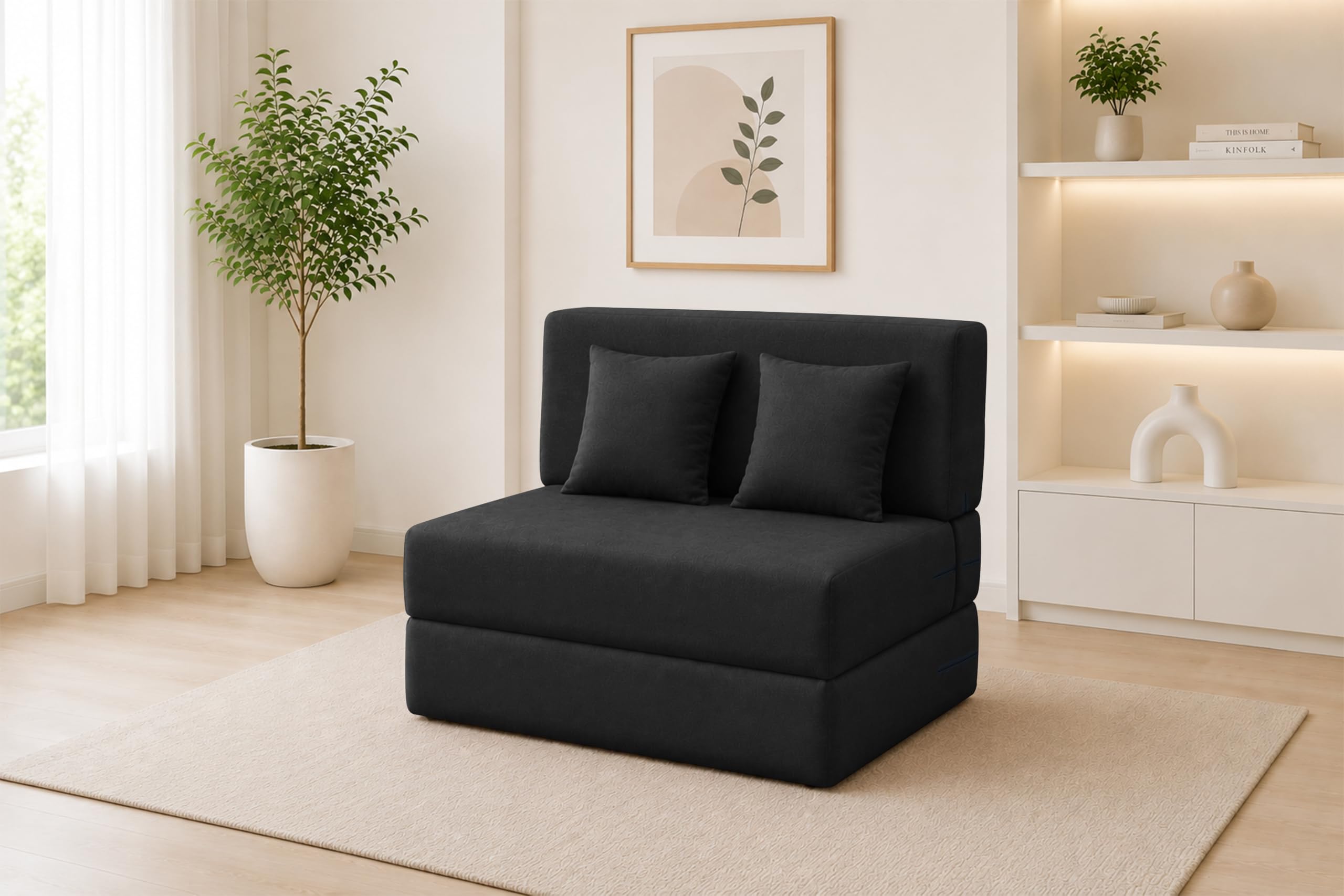 Los Angeles Foldable One Seater Sofa Cum Bed, Sofa Bed 3 X 6 Ft Jute Fabric Washable Cover Including Cushion Perfect for Living Room & Office Guest Room - Black-image-17
