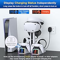 Vista 2 de Estación de carga RGB para PSVR 2/PS5 Edge/controlador PS5 con adaptador de CA, soporte PSVR2 con accesorios PS VR2 para auriculares PS5VR2