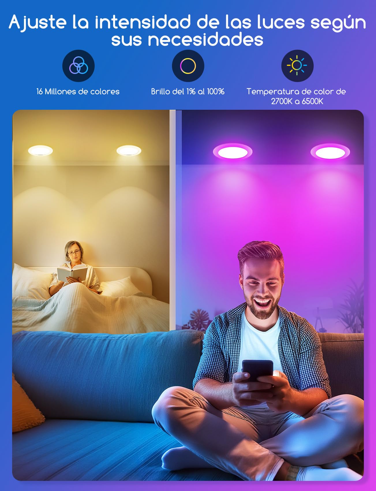 Aigostar 15W Downlight LED Techo Emportrable Inteligente, Focos Empotrada Bluethooth Mesh Compatible con Alexa, 1430LM RGB y Blanco Regulable 2700-6500K, con Control Remoto， IP44, Ф150-160mm, 4 Uds