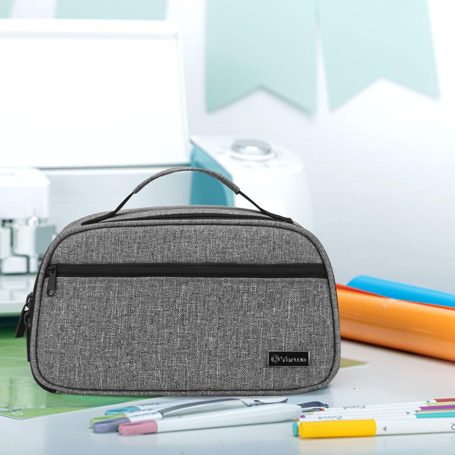 Yarwo Dust Cover with Bottom Compatible with Cricut Joy Machine, Portable Tote Bag with Front Pocket and Top Handle, Gray (Patented Design)