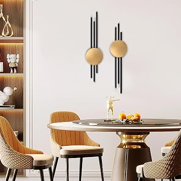 YiYa 2 Pcs Metal Geometric Wall Decor Black Lines Metal Wall Art Abstract Wall Art Modern Geometric Wall Hanging for Home Living Room Bedroom