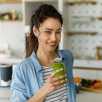 Vista 6 de Cedilis Paquete de 25 botellas de plástico de 8 onzas con tapa negra, recipientes desechables y reutilizables para hacer jugo, leche, aderezo