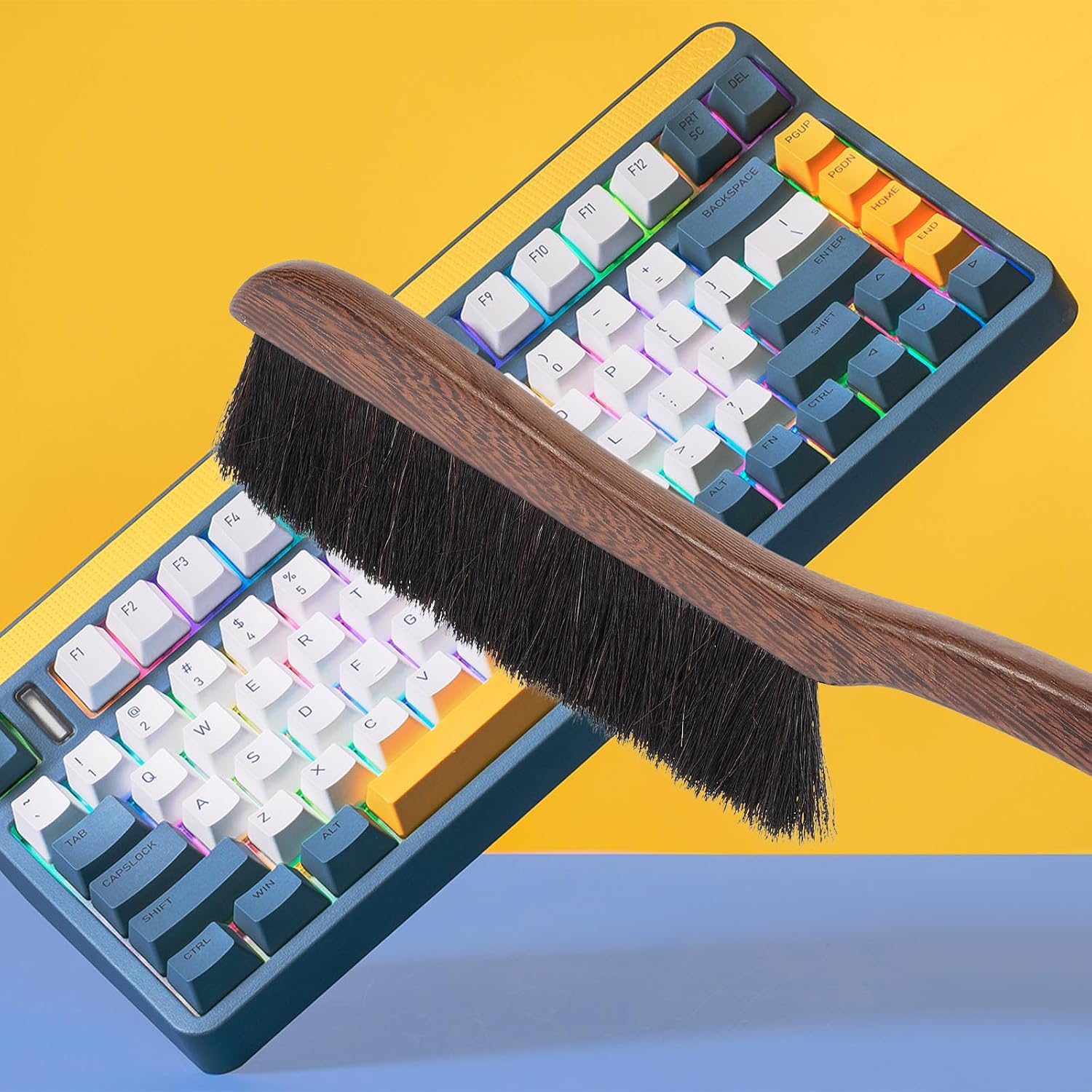 Abaodam Anti-static Wooden Keyboard Cleaning Brush with Soft Horsehair Bristles, Piano Dust Removal Tool for Desktop and Instrument Care, Black