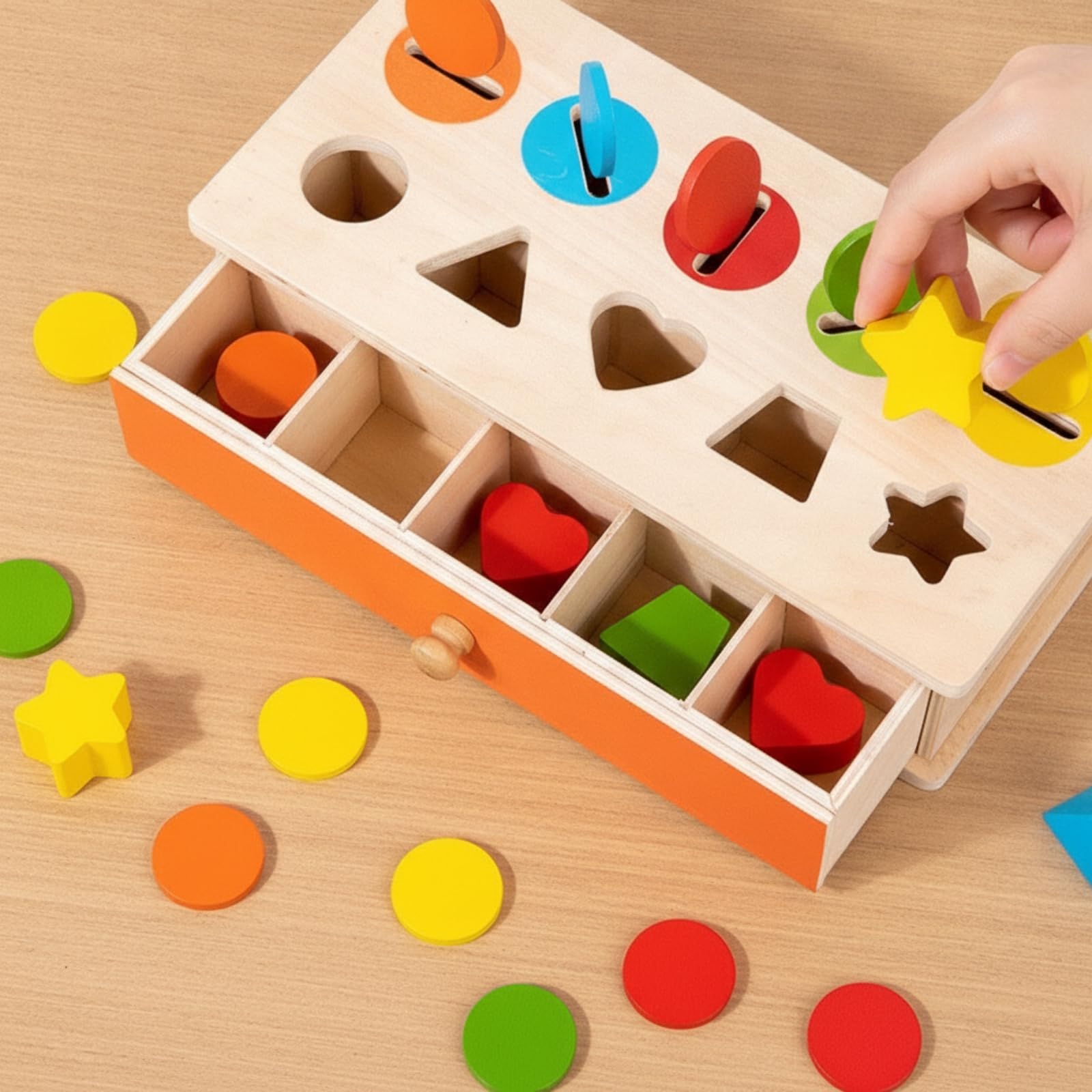 Gioco Pedagogico in Legno Sicuro | Educativo, Incastro, Durevole, Gioco di Forme e Colori, per Casa