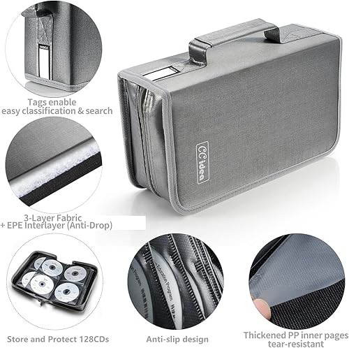 Miniatura 7 de CCidea Funda para CD y DVD, capacidad de 128 fundas de DVD, organizador de plástico para CD, carpeta de transporte portátil para CD y viajes en casa