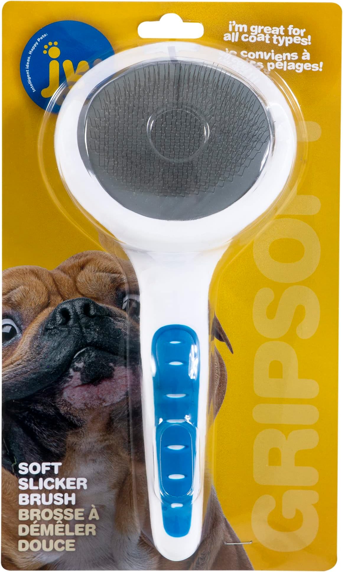 Pet Gripsoft Dog Soft Pin Slicker Brush with Non-Slip Rubber Grip (Angled Stainless Steel Tines), Dog Grooming Brush, Assorted Colors, Large, 10"