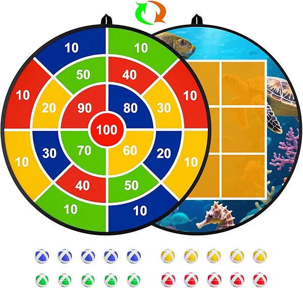 Actgan Kids Dart Board 26" Large with 20 Sticky Balls, Foldable Double-Sided Indoor Outdoor Sport Party Play Game Toys, Birthday Gift for Boys and Girls Ages 4 5 6 7 8 9 10 11 12