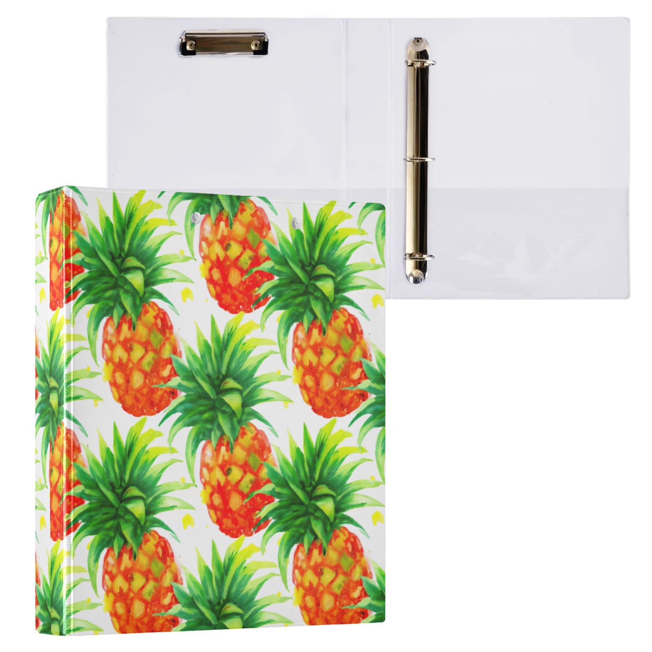 Raccoglitori personalizzati con ananas vibrante da 1 1/2 pollici, 3 anelli, 200 fogli, blocco note, 31,5 x 27 x 6 cm, confezione da 2