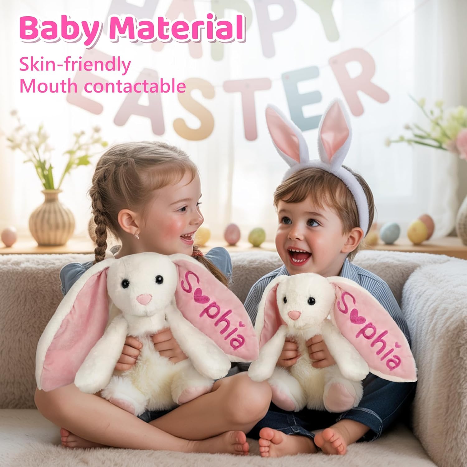 Personalized Bunny Stuffed Animal, Custom Plush Bunny Toys with Embroidered Name, Customized Baby Gifts for 1-14 Year Old Girls Boys Kids Toddlers Newborn, Rabbit Doll for Birthday Christmas Easter image 8 of 9 B0FLJPWF7R