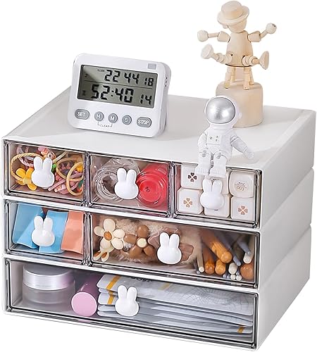 Organizador de escritorio de plástico con cajones, organizador de escritorio con cajones, organizador de cajones de 3 niveles con 6 cajones, cajones