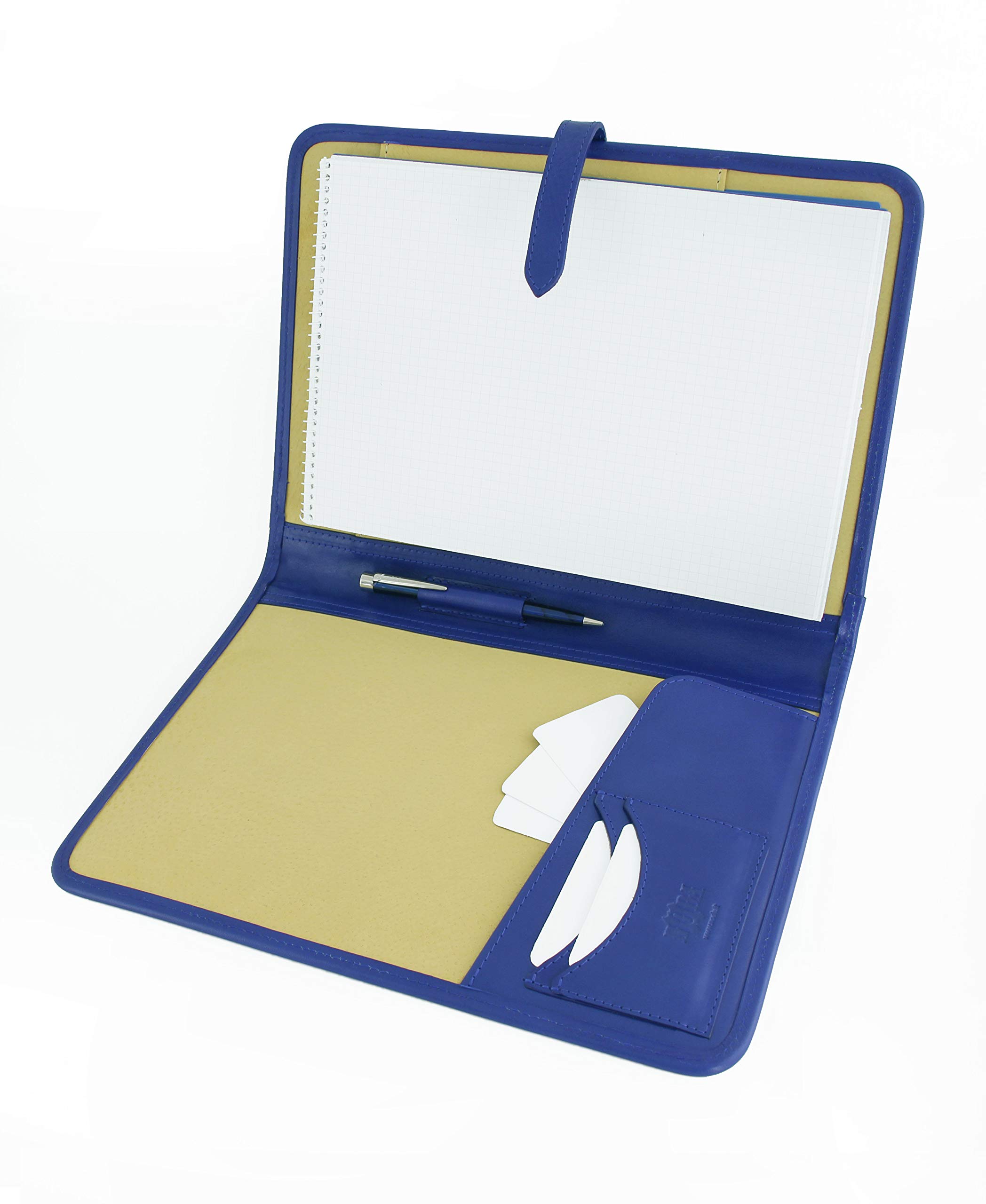 Italienisches Leder, professionelle Präsentation, Konferenzmappe, A4, Notizblock, Portfolio, Schreibmappe (blau)