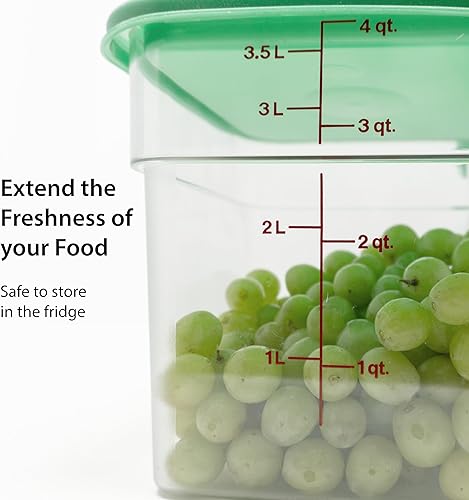 Miniatura 3 de Cambro Contenedores de almacenamiento de alimentos de 4 cuartos de galón con tapa verde, juego de 2 en transparente para uso industrial y de cocina,
