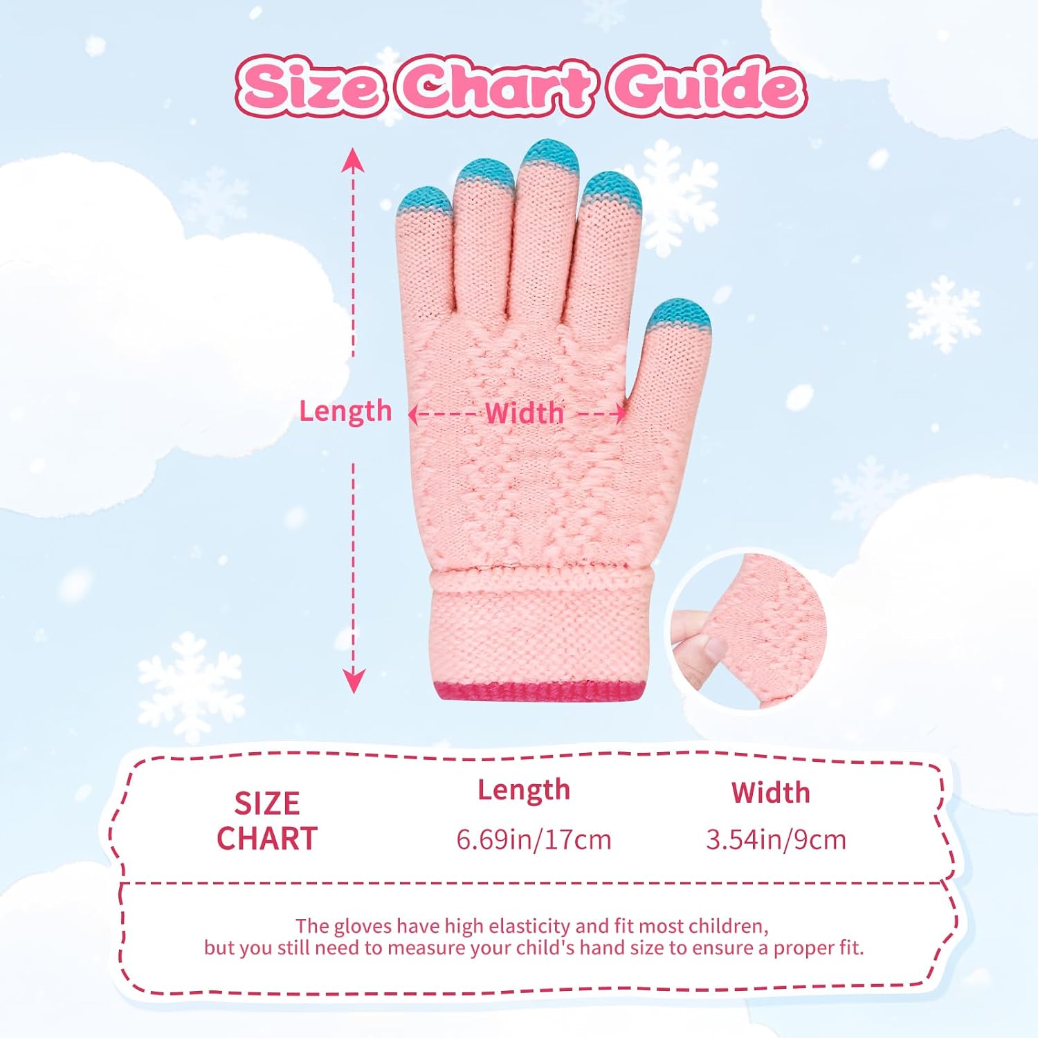 2 Pairs Kids Winter Gloves Warm Fleece Thermal Knit Full Finger Snow Cold Weather Gloves Gift for Boy Girls Age 3-8