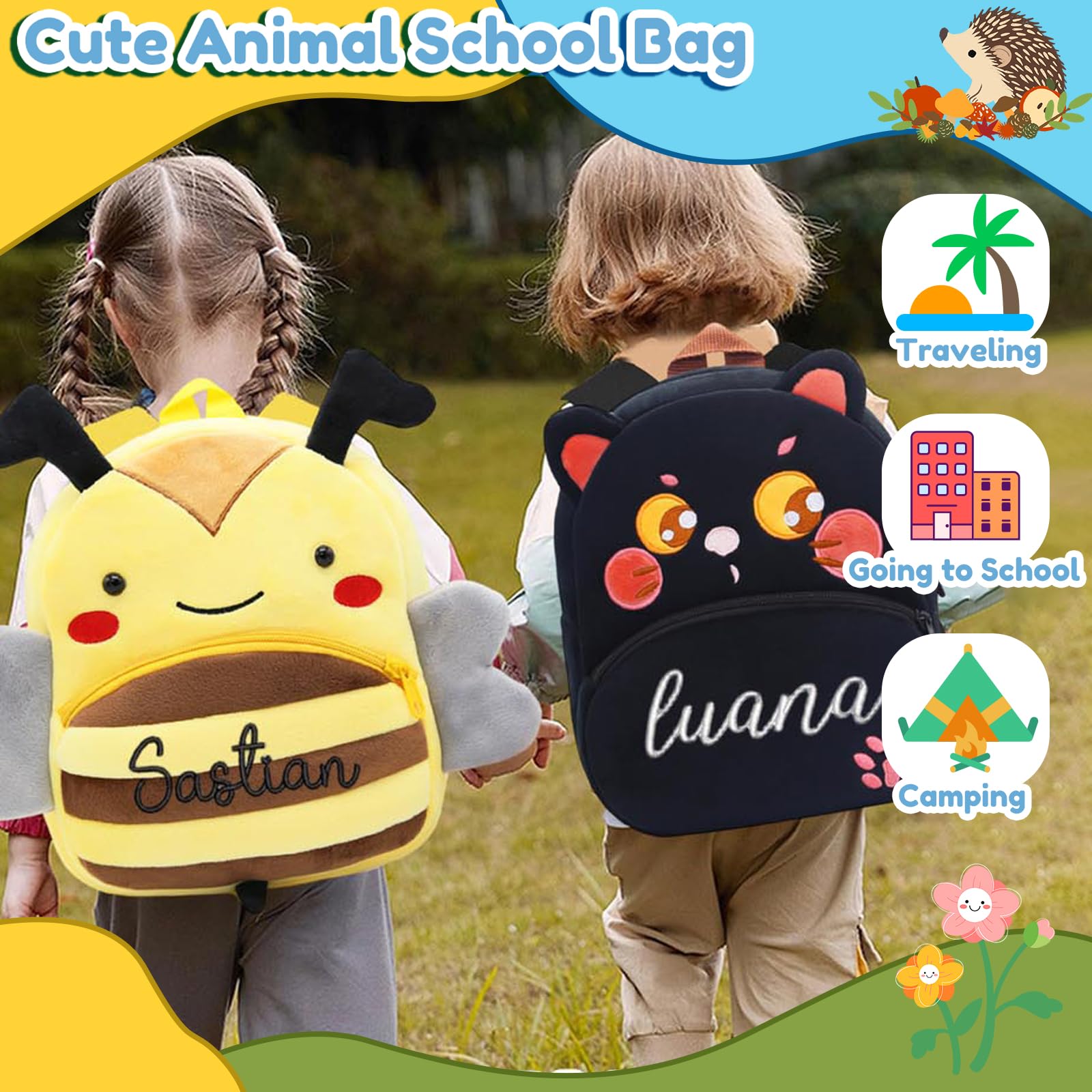 Brodé Sac a dos Personnalisé Enfant avec Nom Brodé,Sac à dos Bebe Crèche Personnalisable, Cadeau de fournitures pour la Rentrée Scolaire,15 Styles de Sacs d'école avec Animaux#1
