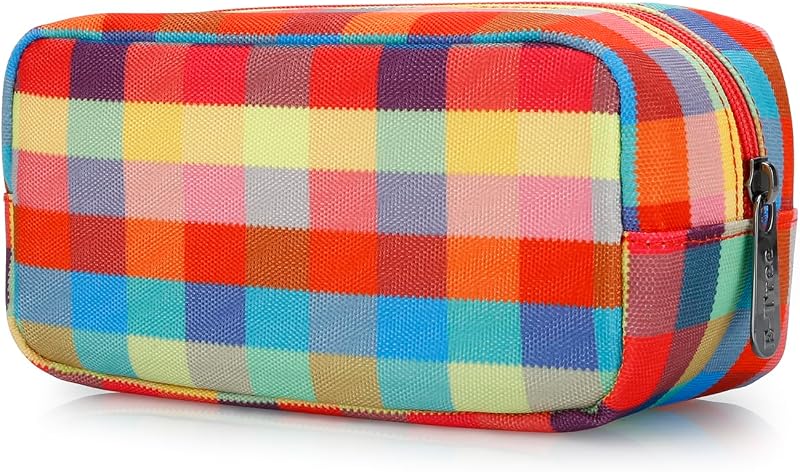 Necessaire de maquiagem E-Tree com zíper, estojo organizador retangular em tecido cotelê, padrão Colorful, 1 unidade