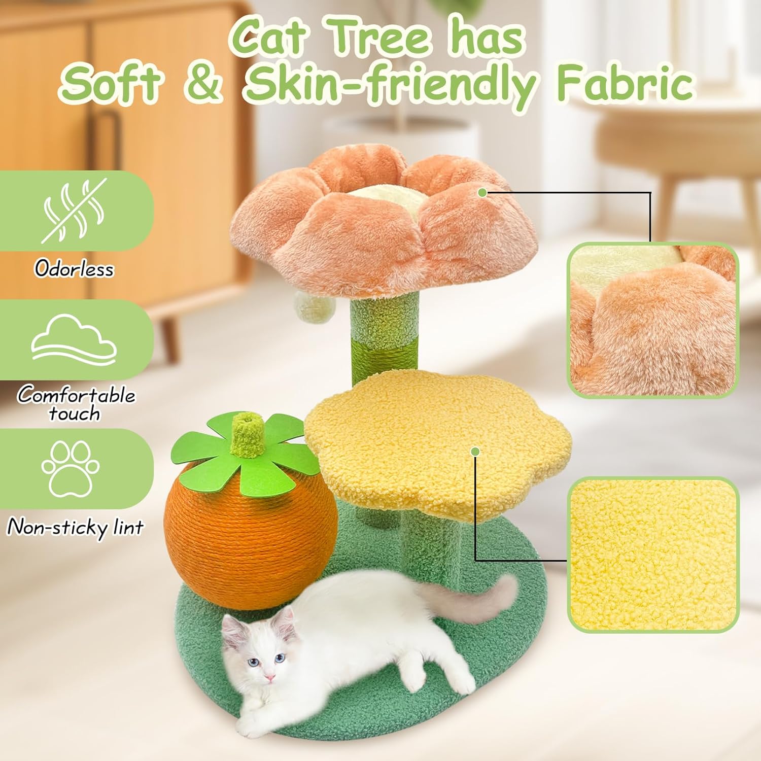 review Hamiledyi Flower Cat Tree Cats Tower Platforms with Scratching Post Pole Cute Orange Shape Sisal Rabbit Scratching Bed Multi-Level Play Climbing Stand Bunny Furniture and Activity Center