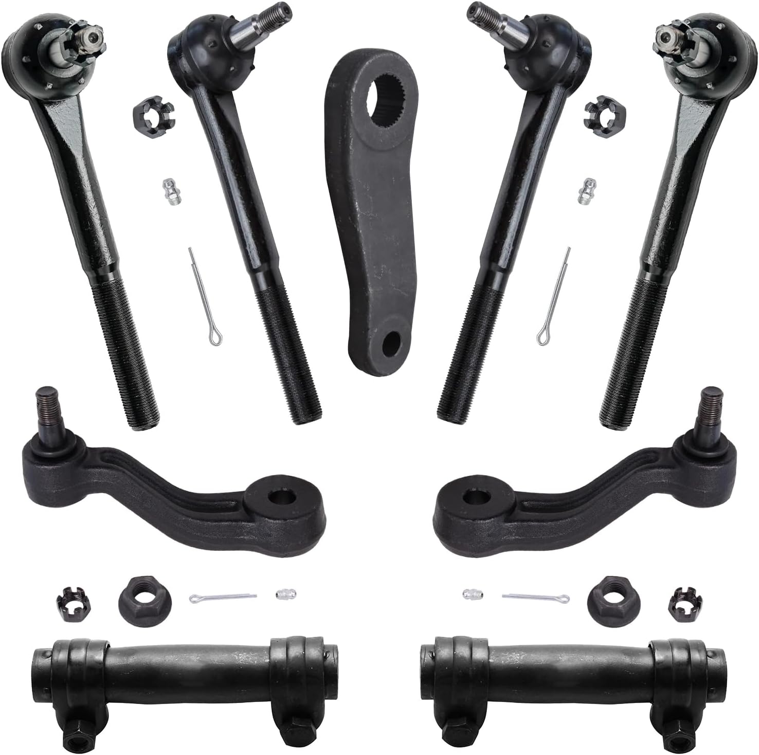 Detroit Axle - 2WD Front Suspension Kit for 1996-2002 Chevy GMC Express Savana 1500 2500 3500 4 Inner Outer Tie Rods 2 Sleeves 2 Idler & 1 Pitman Arms 1997 1998 1999 2000 2001 Replacement - 9pc Set