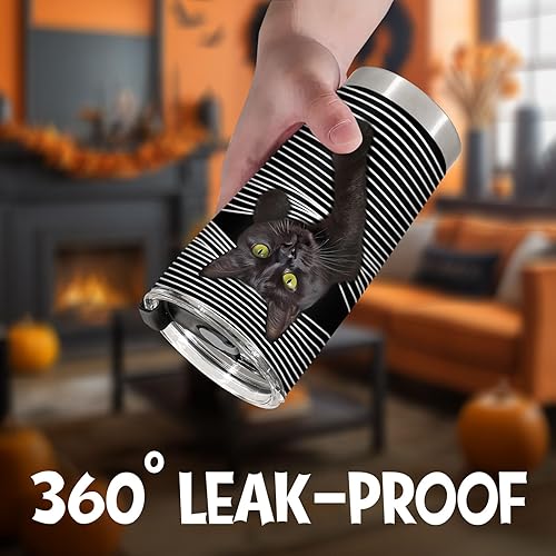 Miniatura 4 de 34HD Vaso de gato negro con tapa, de acero inoxidable de 20 onzas, aislado al vacío, taza para ocultar y buscar, regalo divertido de gato para