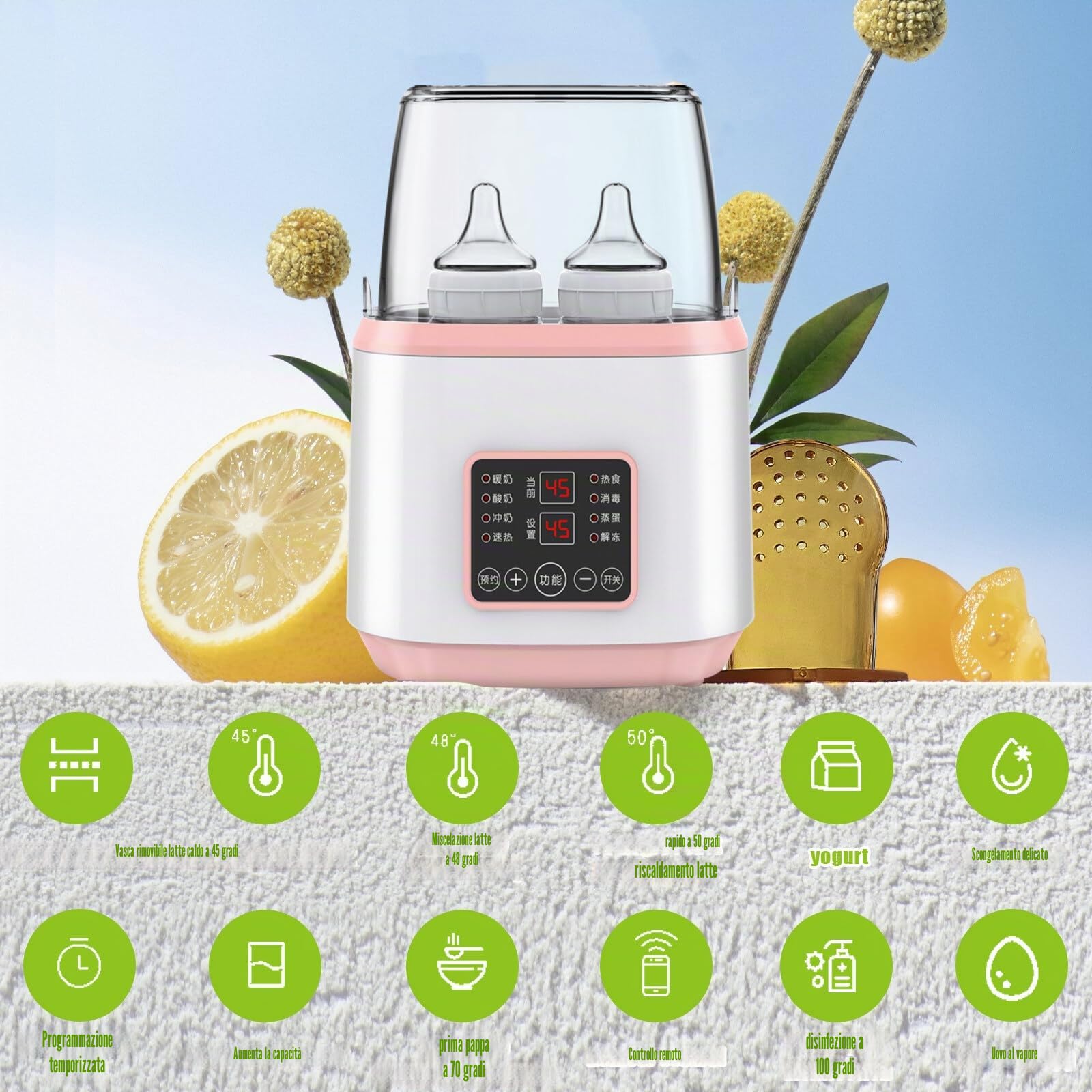 Scaldabiberon per bambini, sterilizzatore 8 in 1, scaldabiberon rapido, scaldabiberon per neonati, scaldabagno e sbrinamento, senza BPA, con display LCD