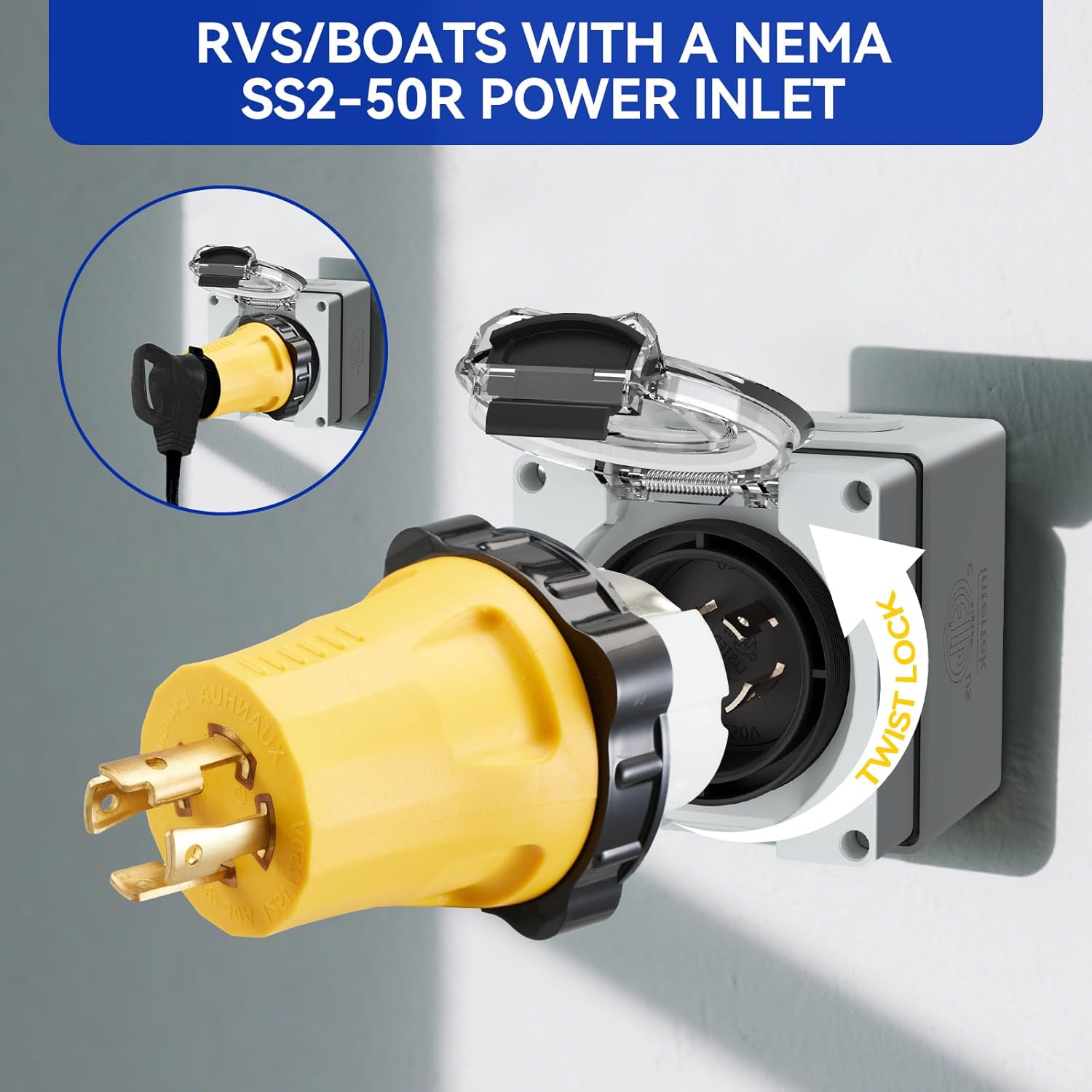 L14-30P to SS2-50R Adapter +L15-30P Twist Lock Adapter to 5-15R/5-20R Outlets