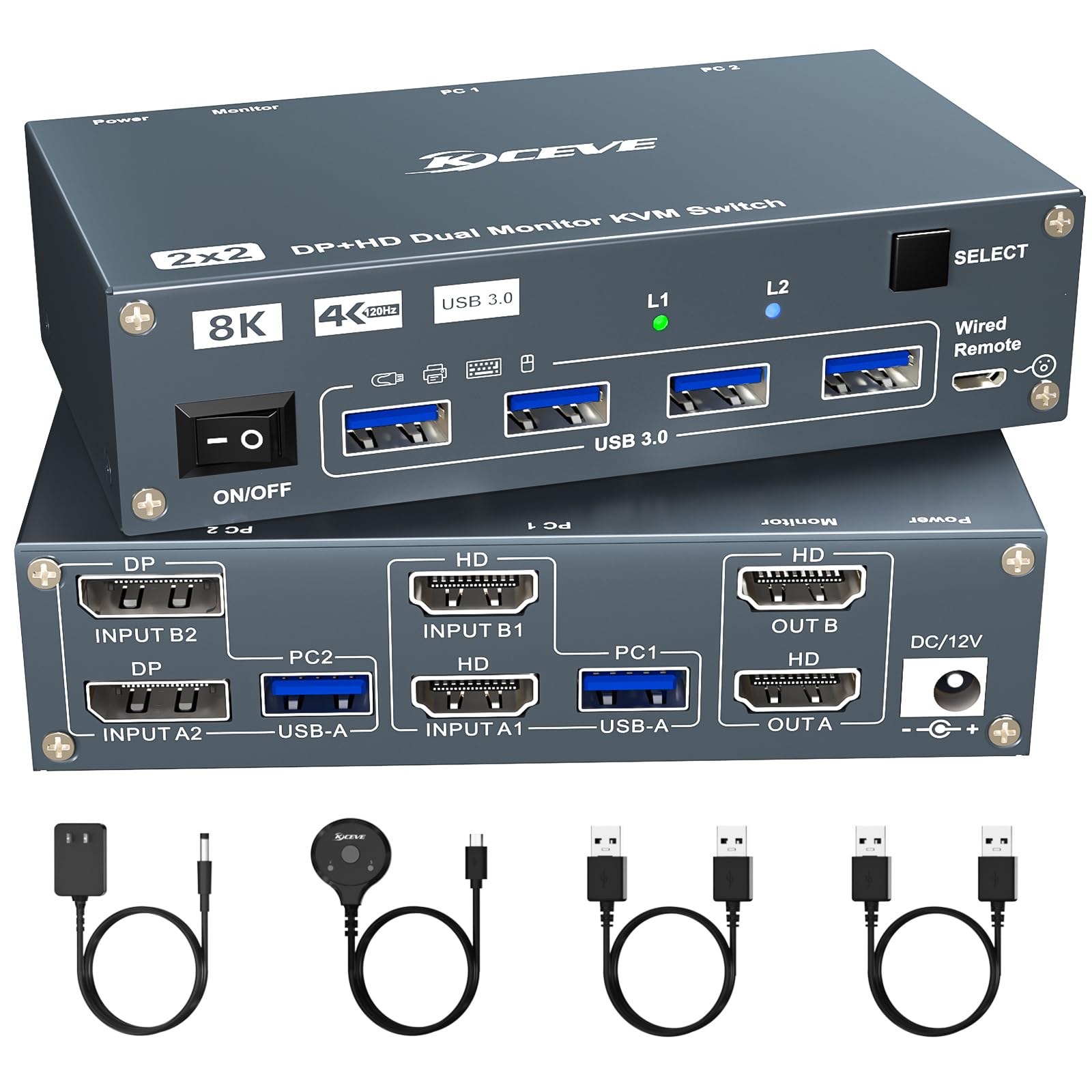Amazon.co.jp: KCEVE デュアルモニター KVMスイッチ、2PC（HDMI/DP
