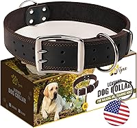 Vista 17 de ADITYNA Collar de cuero resistente para perros extra grandes, collar de cuero rojo suave y fuerte para razas XL