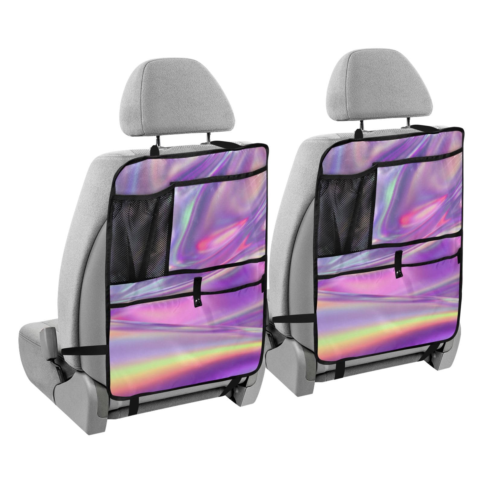 2 Pack Car Backseat Organizer Crystal Rainbow Texture Printed, Kick Mats Car Seat Back Protectors Color Liquid Storage Pockets Fit Car, SUV, Truck
