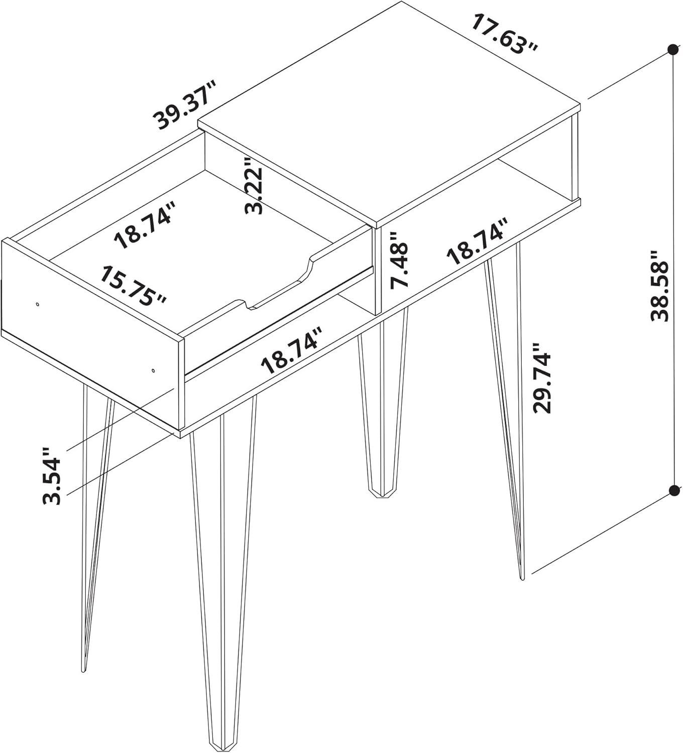 Manhattan Comfort Rockefeller 39.37 Entryway Console with 3 Compartments and Metal Legs in White