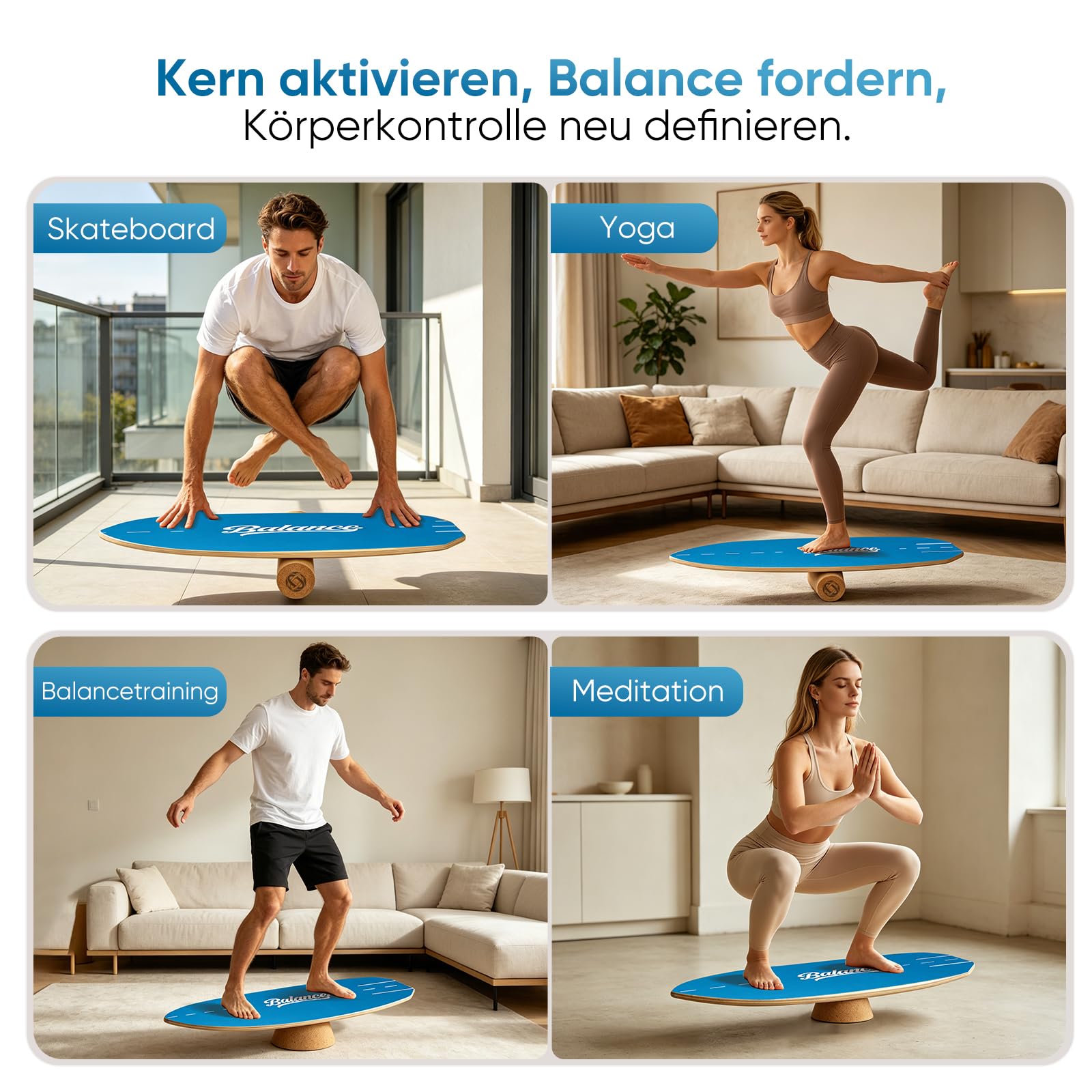 BRICH Balance Board Erwachsene mit Kork Halbkugel & Anti-Rutsch-Oberfläche – Professionelles Balance Board für Fitness, Rehabilitation und Home-Training inklusive Rolle, Balance Ball