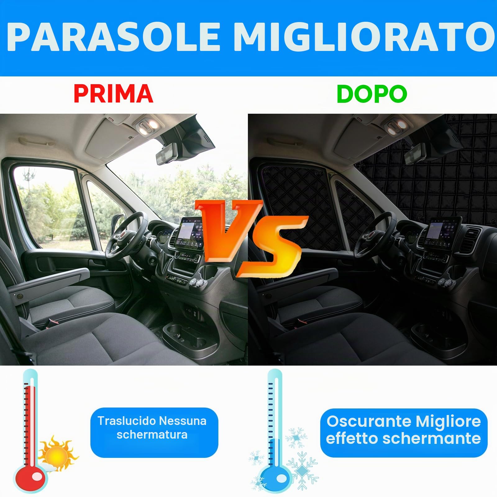Parasole per Parabrezza, Parasole per Finestrino Interno termico Protezione per FIAT Ducato Copertura Parabrezza Auto Blocca Sole UV