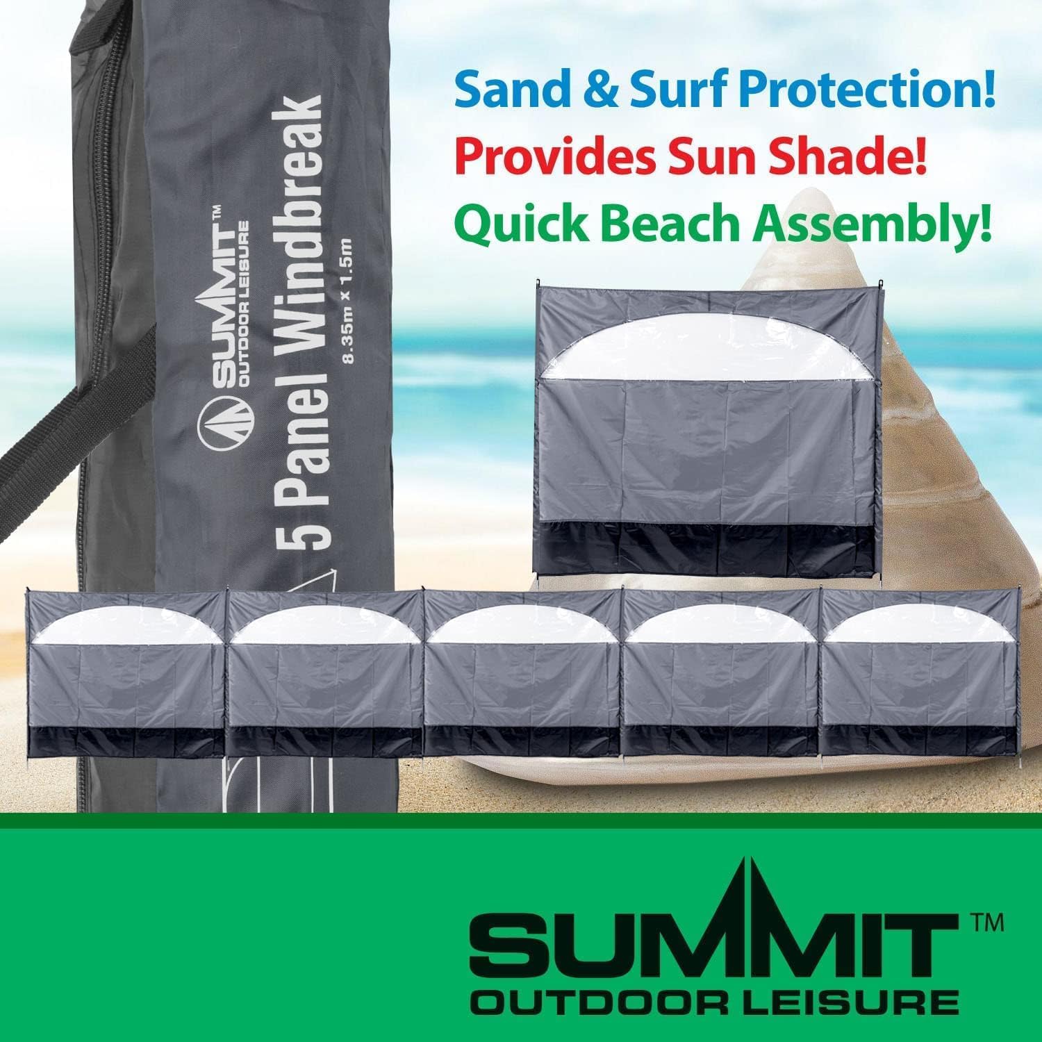Brise-Vent Coupe-Vent pour Camping, 5 Panneaux, Jardin, Plage, 1,5 m de Haut x 8,4 m de Long, pour randonnée, Plage, randonnée pédestre et Pique-Nique, Camping-Car léger