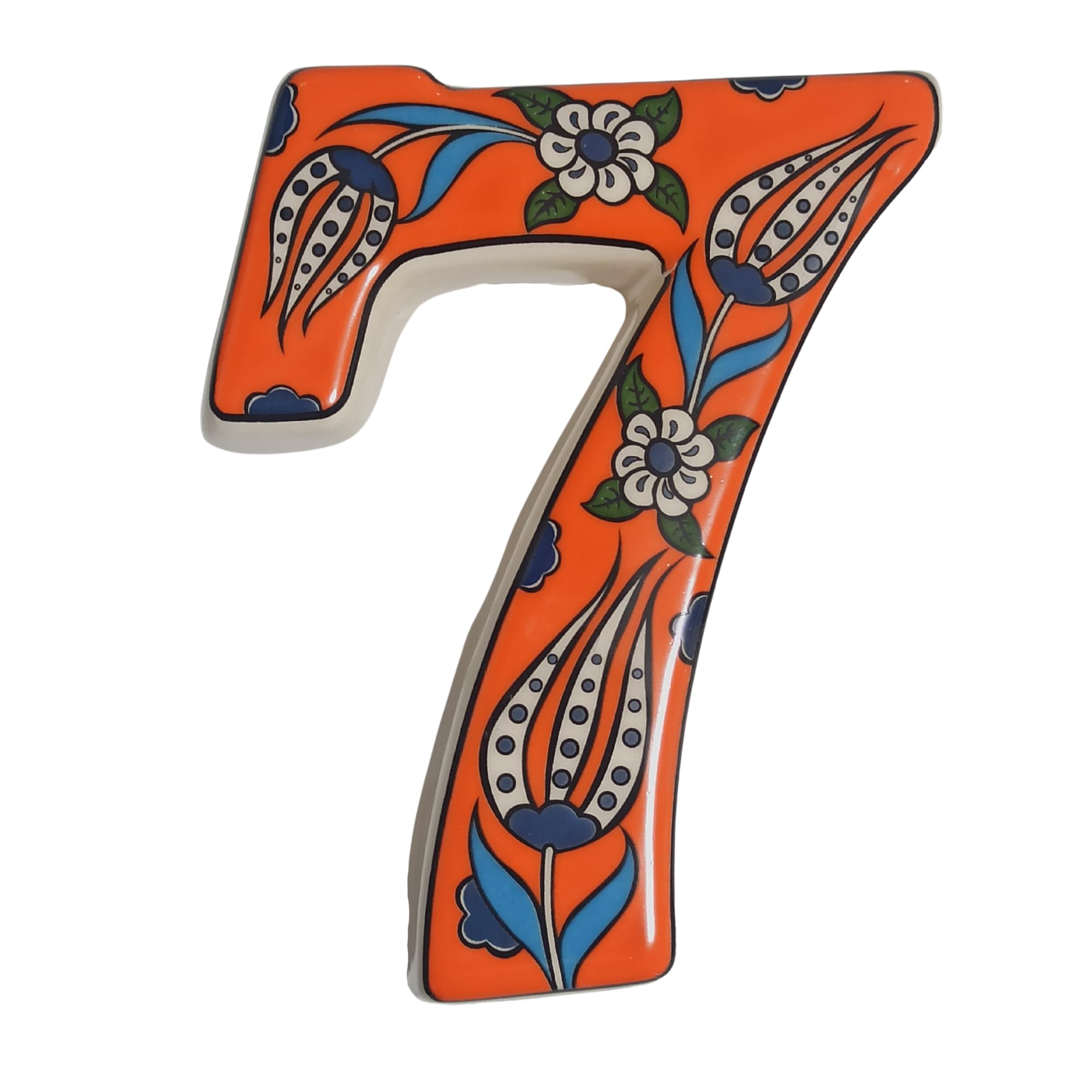 Ceramic house numbers with tulip design and several colors (Orange, 7)