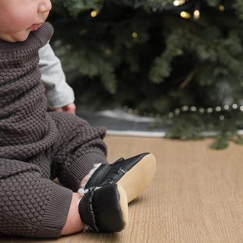 Miniatura 8 de BirdRock Baby Mocasines Sherpa - Zapatos de invierno acogedores de cuero genuino para niños y niñas