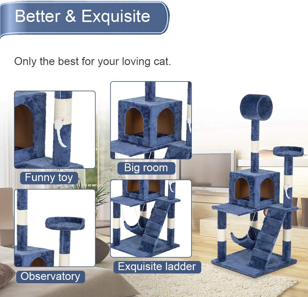 BestPet Cat Tree Cat Tower Cat Condo Multi-Level Playpen House Kitty Activity Tree Center with Hommock,55 Inches