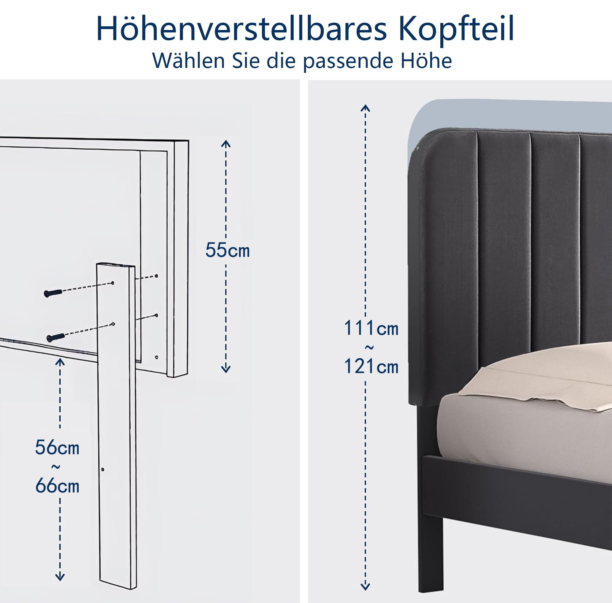 VECELO Polsterbett 90x200 cm mit Lattenrost Rückenlehne, Hautfreundlicher Samtstoff, Bett Einzelbett Jugendbett(Ohne Matratze), Legierter Stahl, Grau