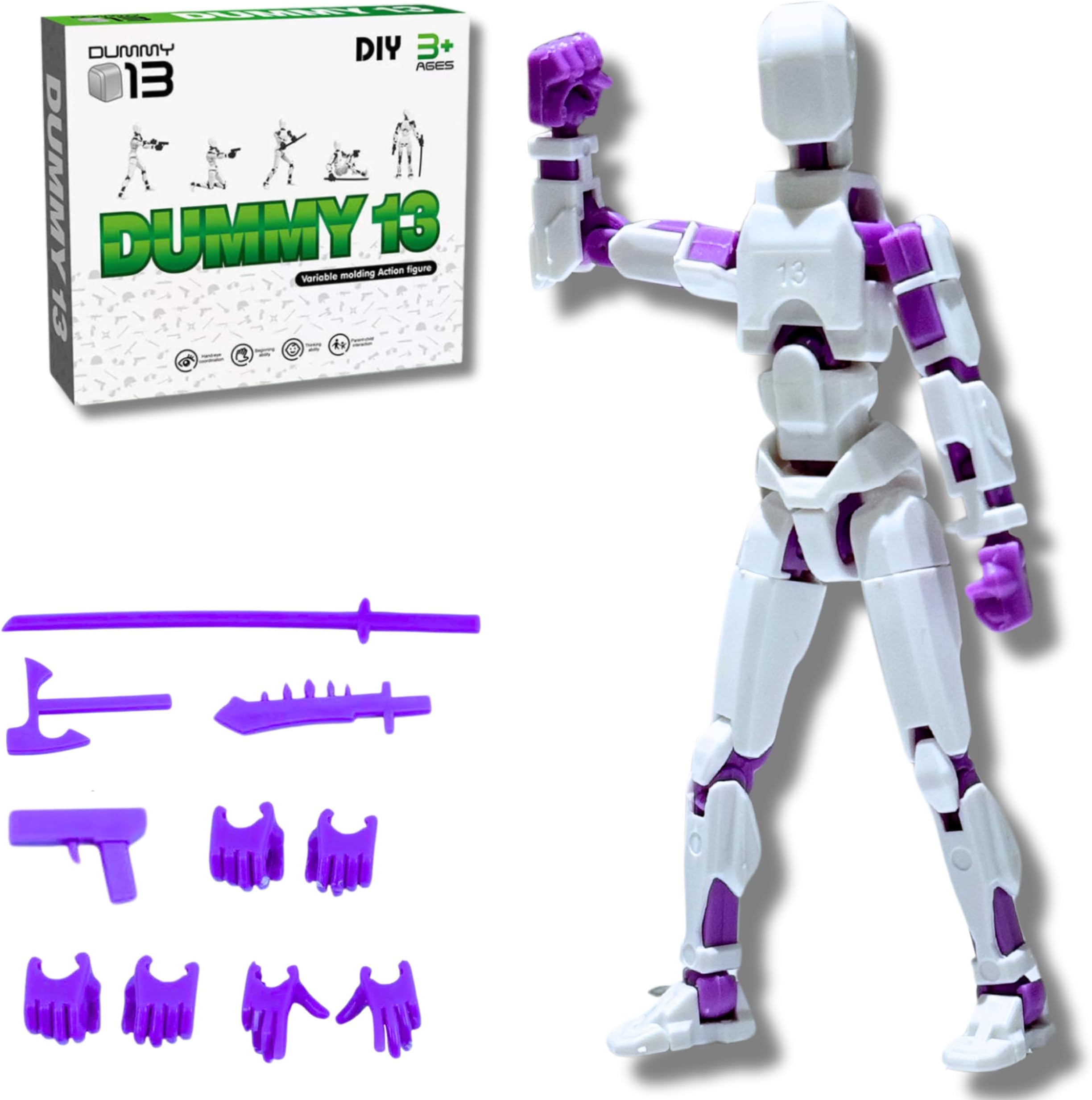 T13 action figure, Titan Lucky, Robot Action Figure, 3D Printed with Full Articulation for Stop Motion Animation