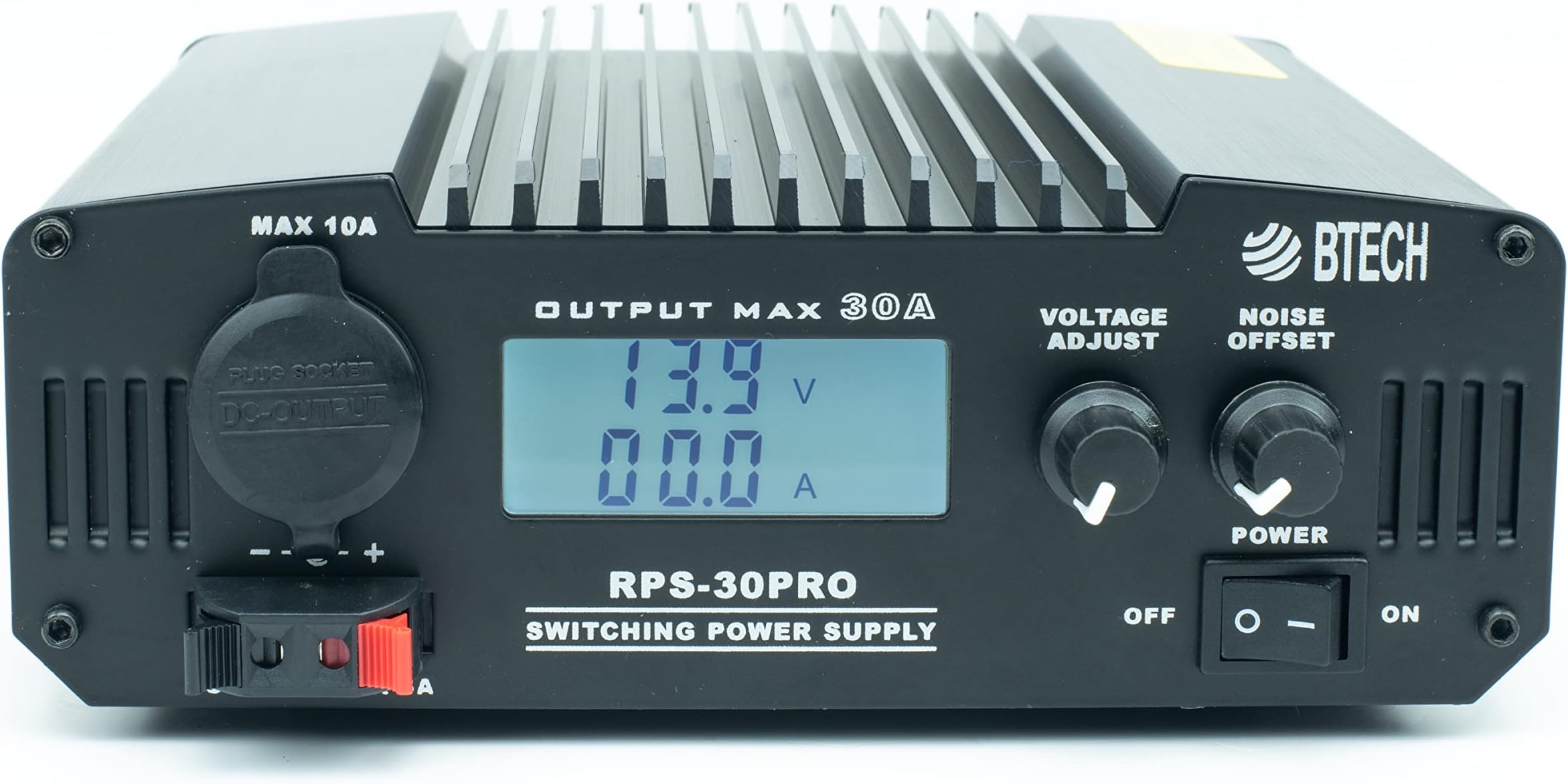B-Tech RPS-30PRO 30 Amp Regulated Universal Compact Bench Power Supply, AC-to-DC Power Convertor, 13.8V (9~15VDC Adjustable) with Noise Offset Adjustment, Includes Multiple Power Connections
