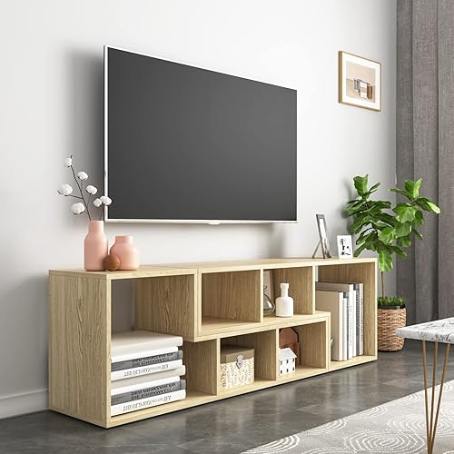 Miniatura 7 de Soporte de TV ajustable de 2 piezas para televisores de 32 a 80 pulgadas, mesa de consola de TV moderna de madera, estantería de almacenamiento de