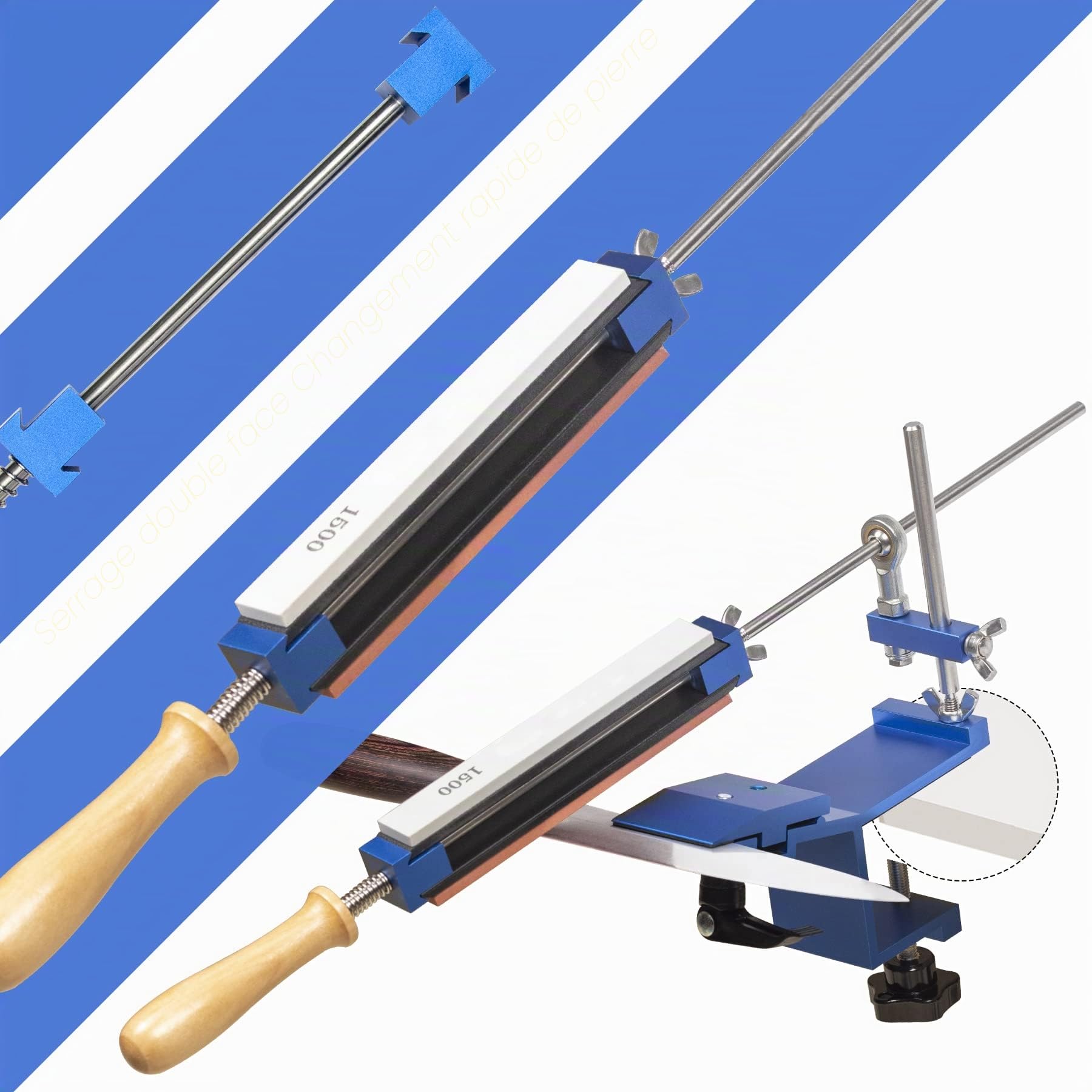CWOVRS Aiguiseur Couteaux, Affûteur de Couteaux à Dégagement Rapide, Système d'Affûtage de Couteaux à Angle Fixe avec Maintien Abrasif, 8 Pierres + 1 Cuir + 1 Pâte à Polir