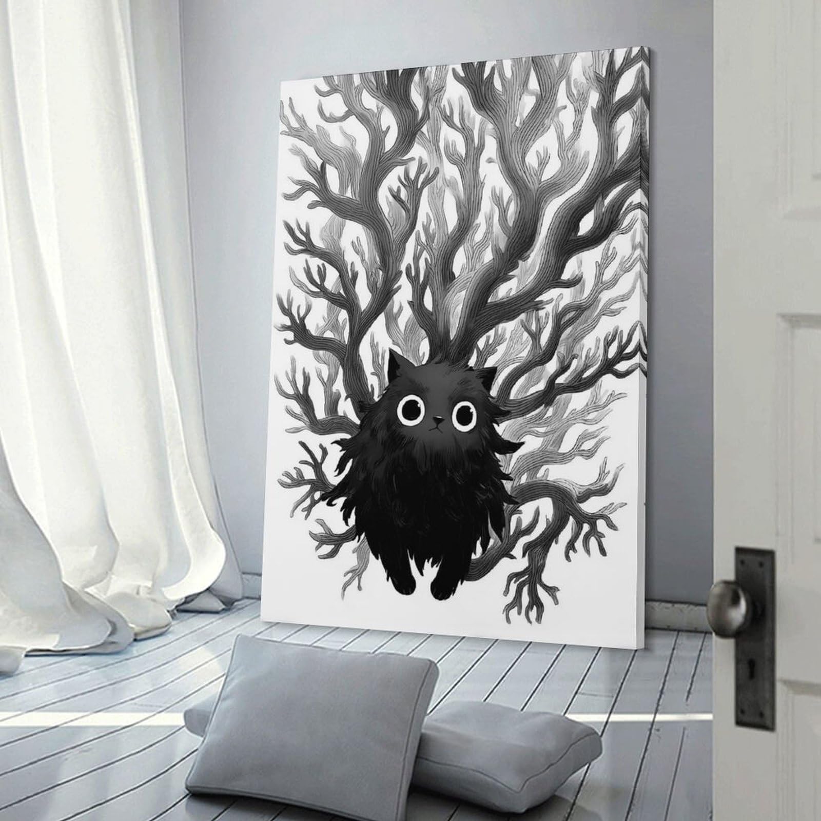 Junmoney Black Cat with Tree Branch Crown Room Decor Wall Art, 16x24inch(40x60cm), for Hallway, Lounge Or Guest Room, Gift Idea for Housewarming And Birthdays