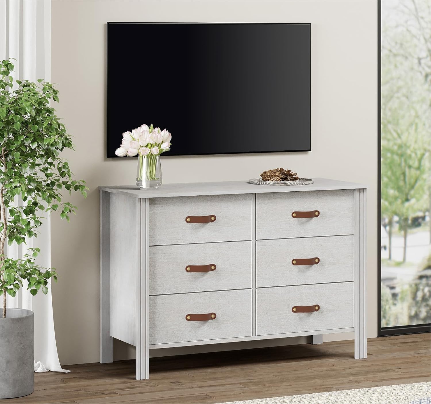 WAMPAT White Dresser for Bedroom, 6 Drawer Dressers & Chest