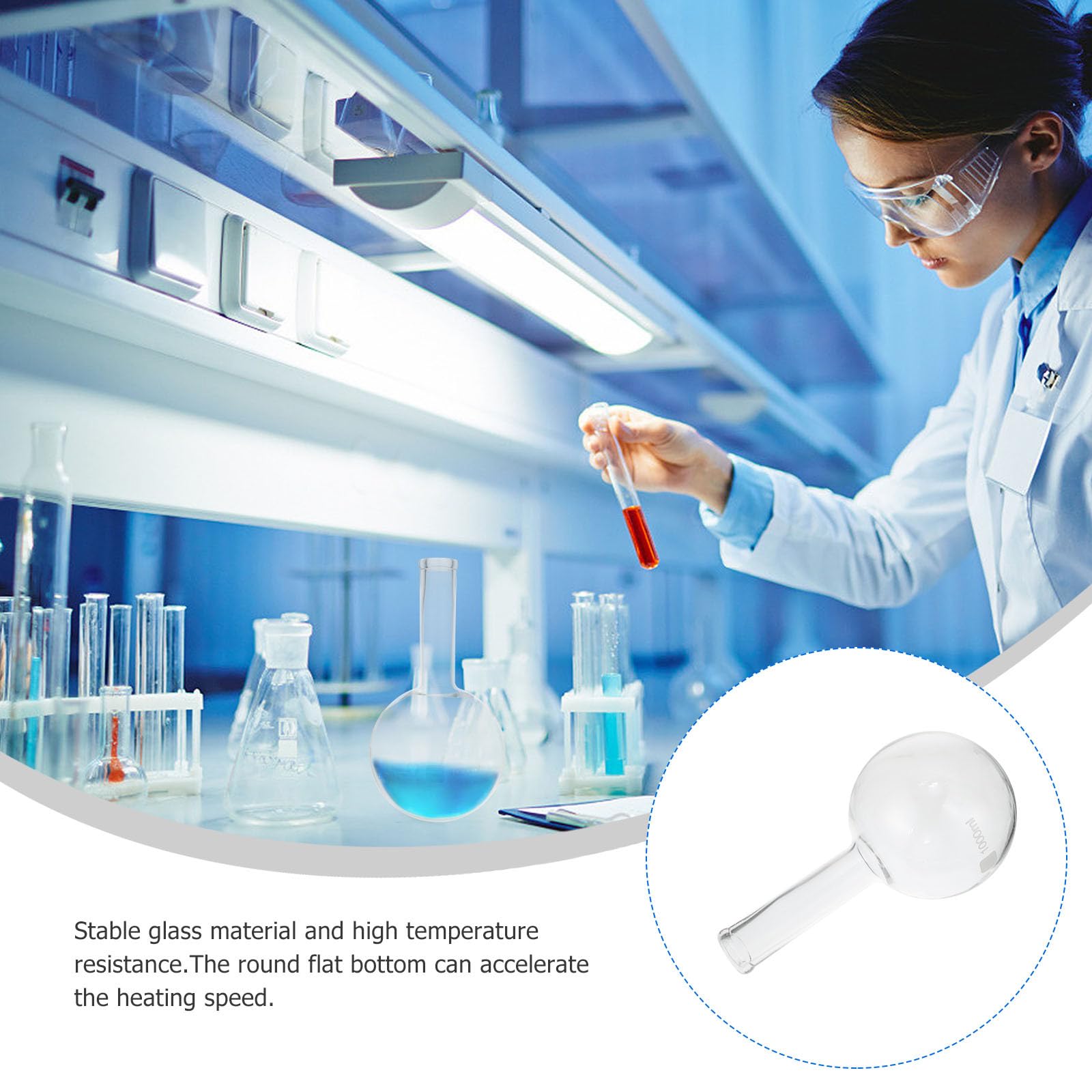Pallone a Fondo Rotondo in Vetro 1000 Ml per Laboratorio Chimico, Fiaschetta Trasparente per Esperimenti Scientifici e Didattica, Resistente a Riscaldamento Uniforme, per Uso