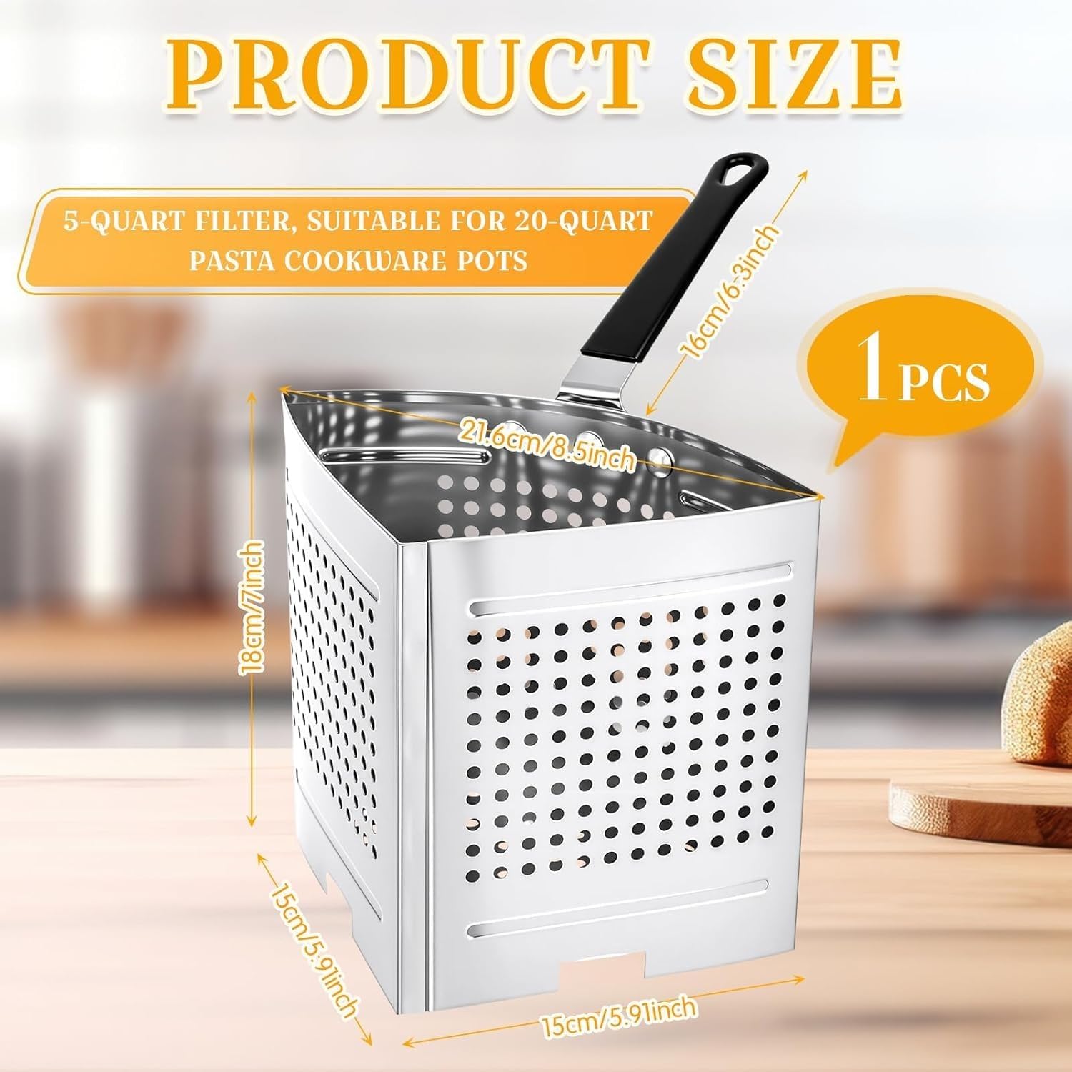 5 Qt Pasta-Siebkorb Aus Edelstahl Mit PVC-Griffen, Ideal For Kochen Von Nudeln, Blanchieren Von Gemüse Und Meeresfrüchten