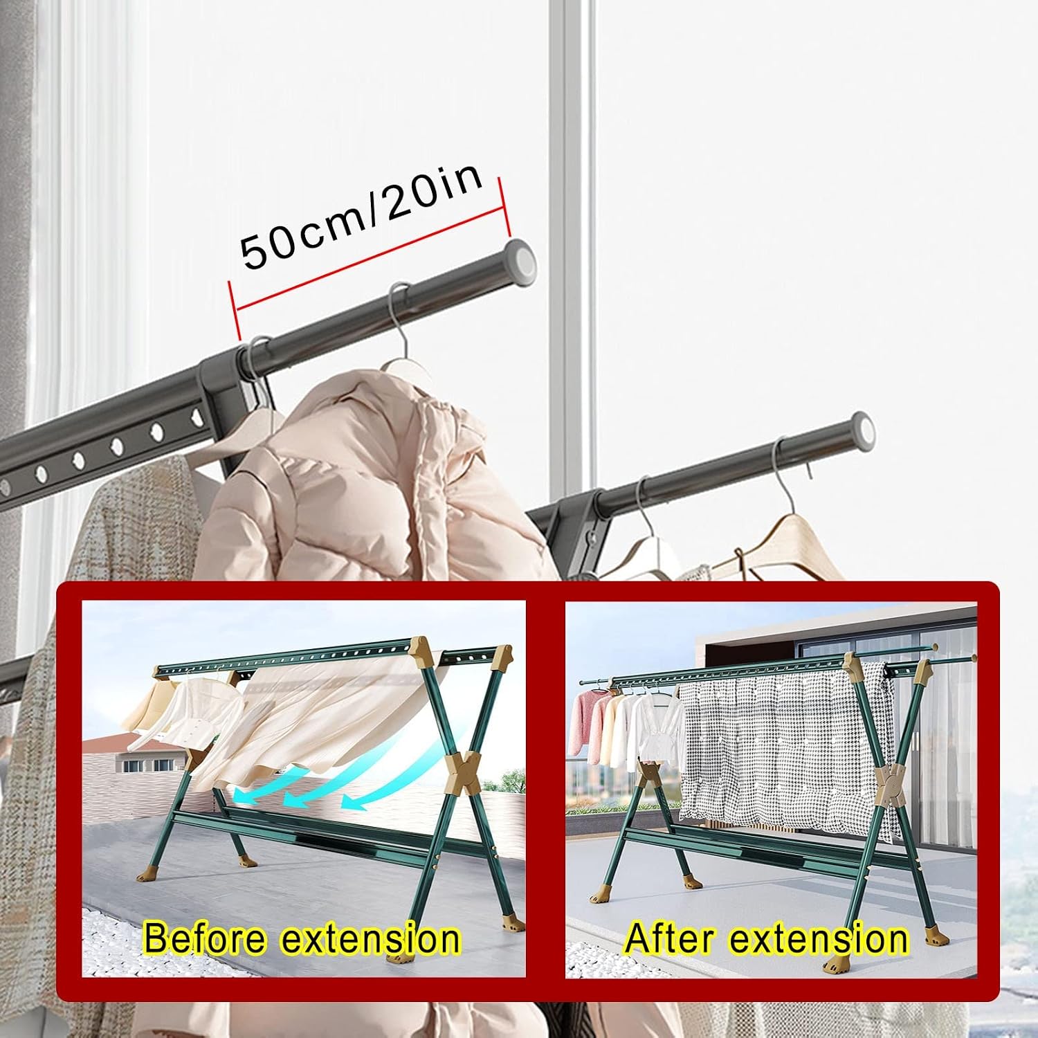 This Retractable Clothes Drying Rack for Indoor and Outdoor Use, L250×H130Cm, Foldable Clothes Airer for Easy Storage, Laundry Rack Free-Standing with Non-Slip Feet,Silver,L250cm/98in