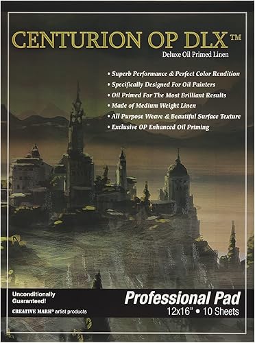 Centurion Bloc de lino con imprimación al óleo de lujo (12 x 16 pulgadas), 10 hojas por bloc, 11 onzas, páginas que no se corren, ligera, fácil de