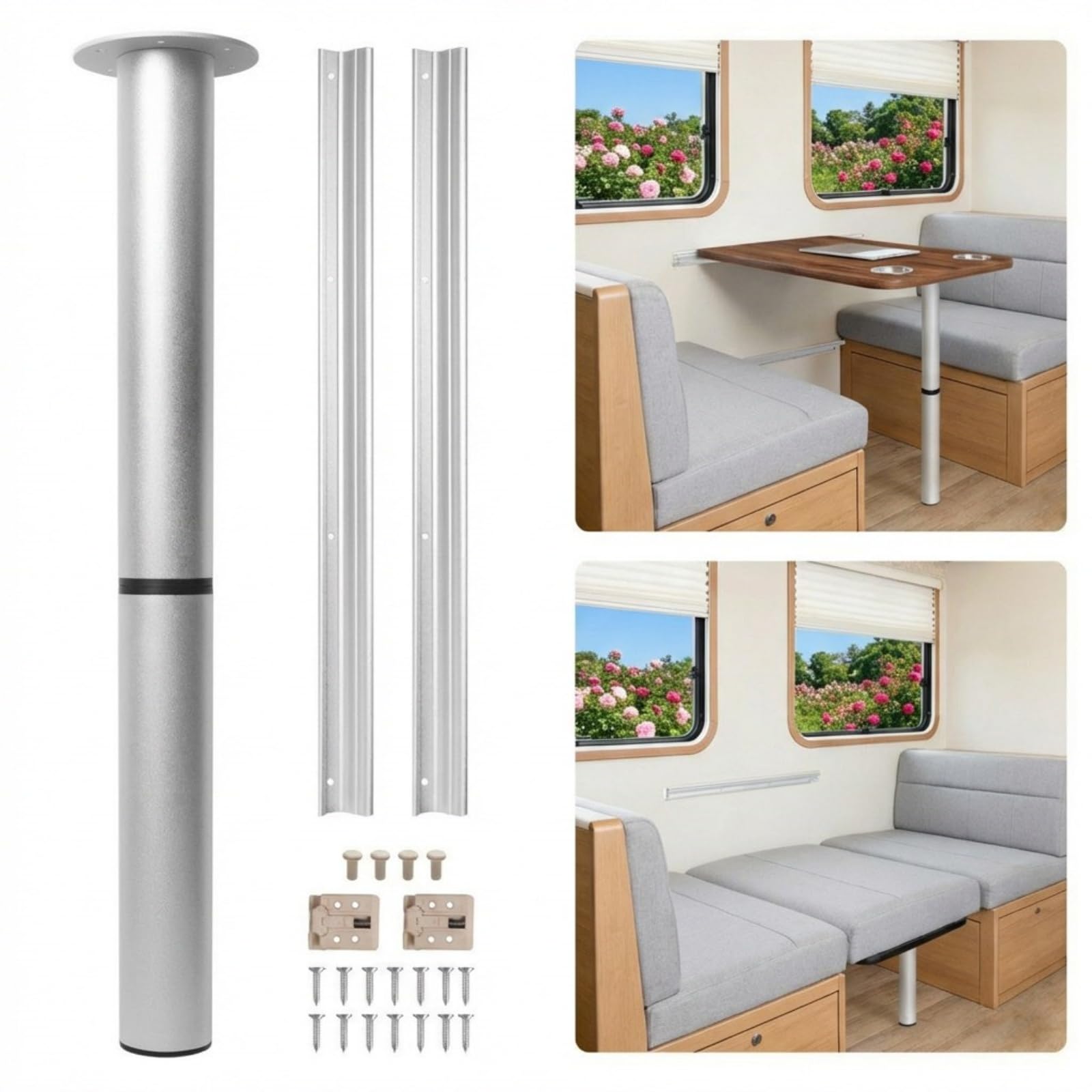Pata de mesa ajustable para caravana de 21 a 36 pulgadas, soporte telescópico con 2 barras transversales para cámper, lancha pontón, remolque de viaje, furgoneta. Piezas de repuesto de