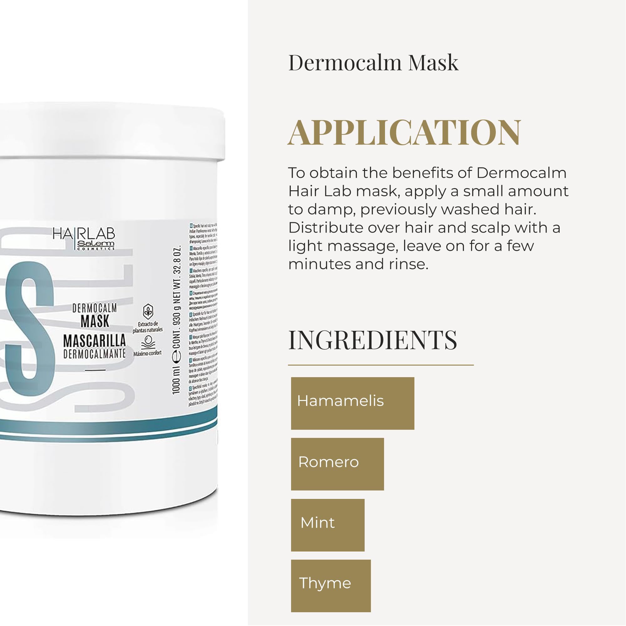 SALERM Dermocalm Hair Lab Dermocalm Hair Mask 1000ml with Witch Hazel, Rosemary, Mint and Thyme, Gentle Cleansing - Image 4
